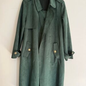 Magaschoni Forest Green Faux Suede Belted Trench Coat